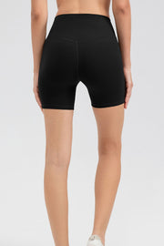Black ribbed contour active bike shorts with a high waist.
