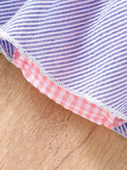 Baby dress with blue stripes and pink gingham ruffle detail