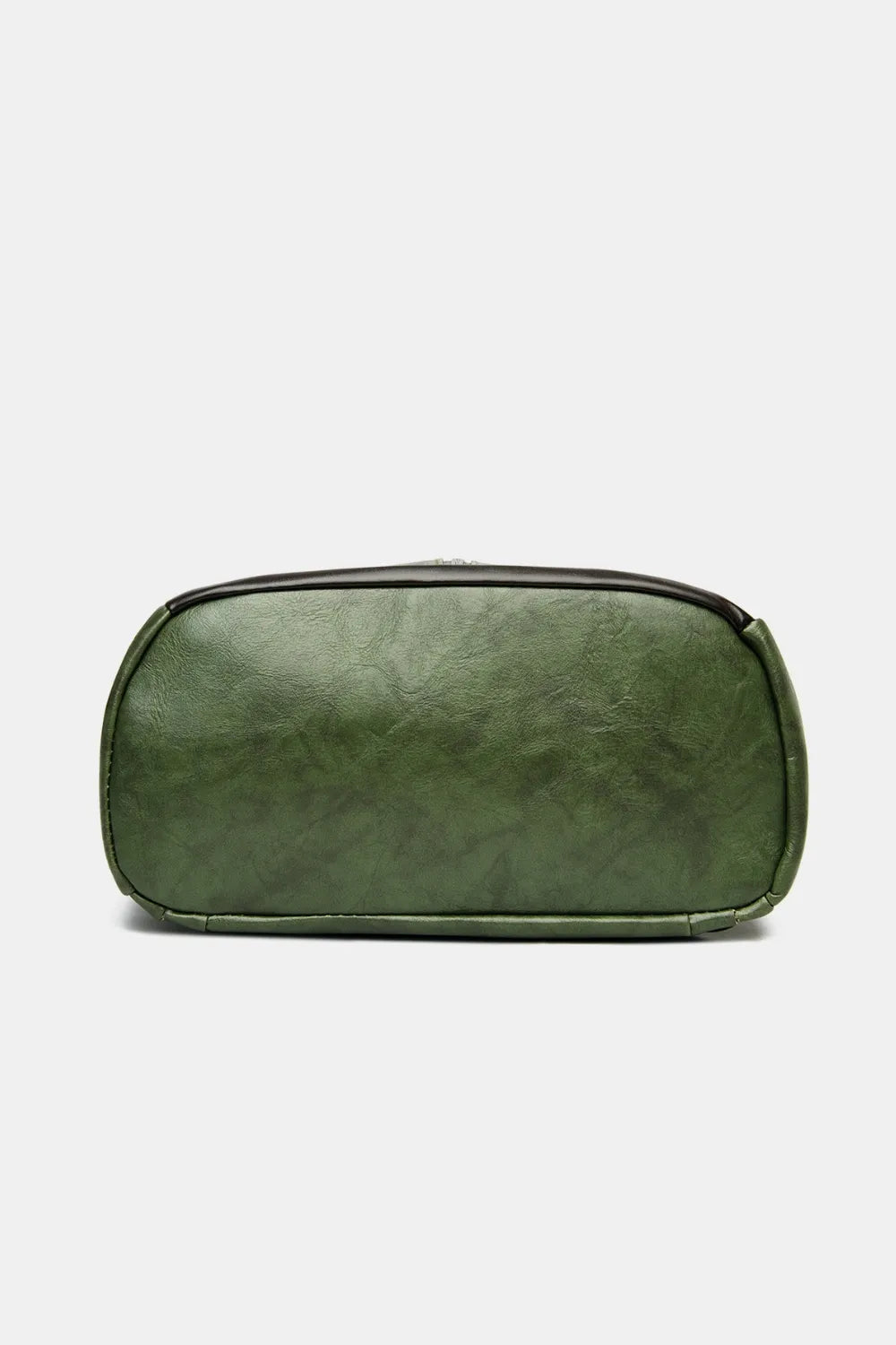 Dark green structured leather convertible backpack bottom view