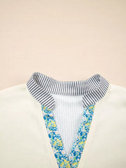 Floral Striped Drop Sleeve Collared Sweatshirt in Cream, view 13
