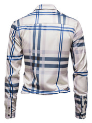 Men's long sleeve button-up shirt in blue plaid cotton with a classic fit.