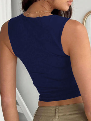 Square Chic Tank Top in dark blue, a sleeveless basic crop top.