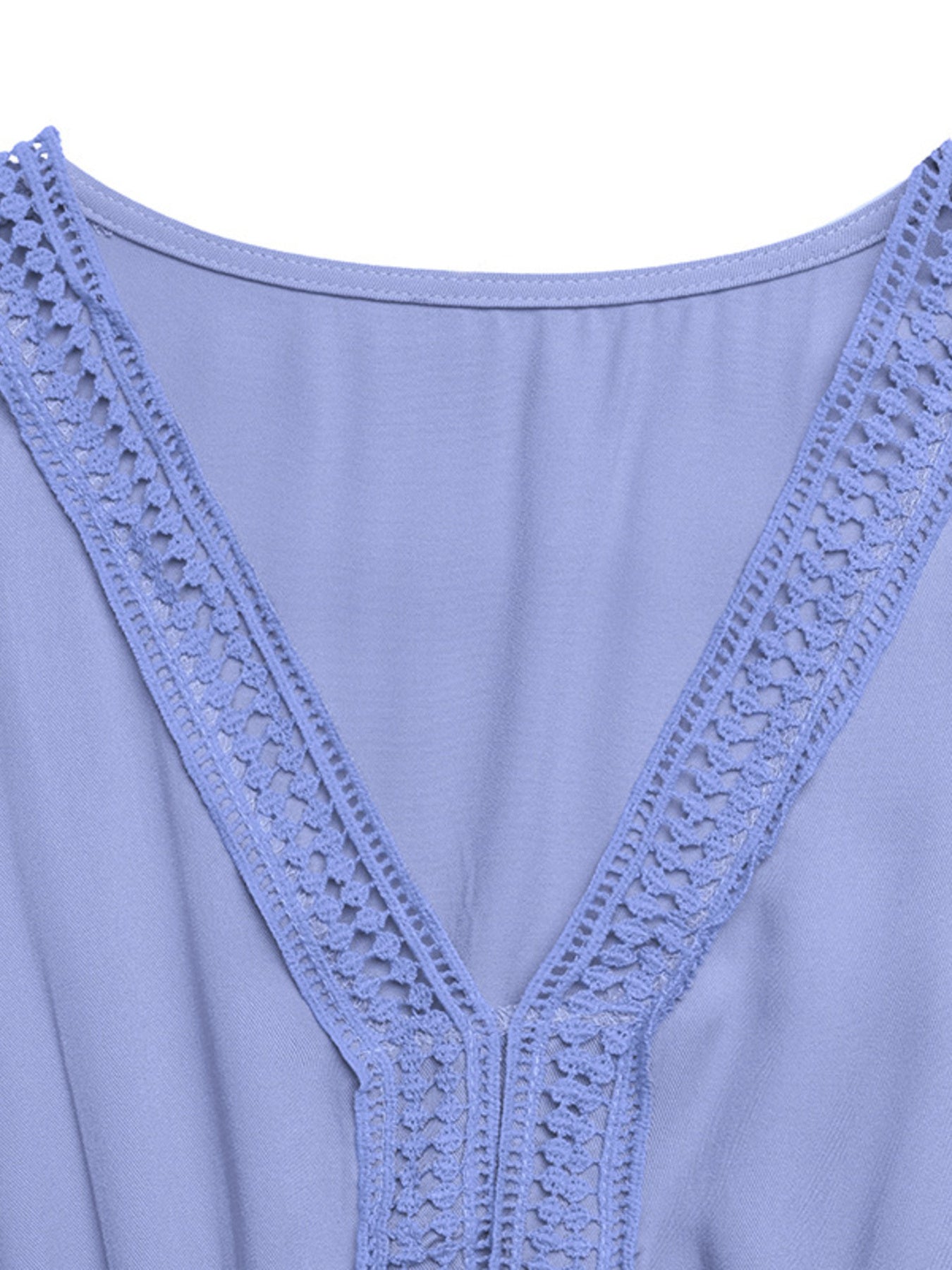 Blue maxi dress with V-neck and lace trim detail