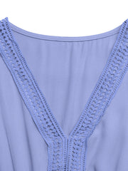 Blue maxi dress with V-neck and lace trim detail