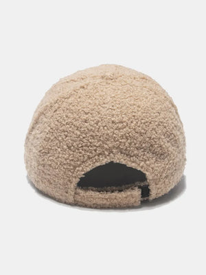 Textured sherpa baseball cap in khaki with adjustable strap