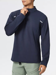 Men's dark navy cotton half-zip sweatshirt with white sleeve detail
