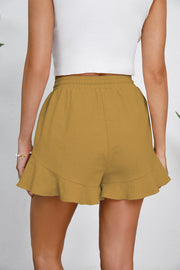 Honey linen blend shorts with flounce hem and elastic waist