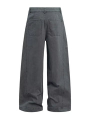 Grey cotton sweatpants with wide legs, button closure, belt loops, and two back pockets.
