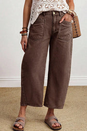 Solid Color Square Patch Pocket Barrel Jeans, product detail