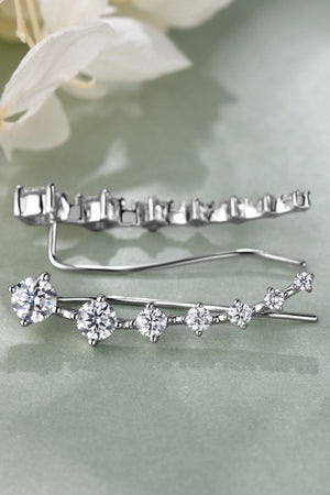 Silver ear climbers with sparkling stones, elegant climbing earrings.