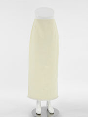 Chic cotton midi skirt in beige with a subtle slit and frayed hem.