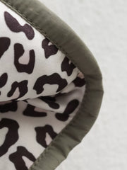 Lined quilted jacket in moss green with leopard print lining
