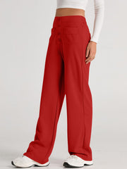 Button-front palazzo trousers in Deep Red with a high waist and pocket detail.