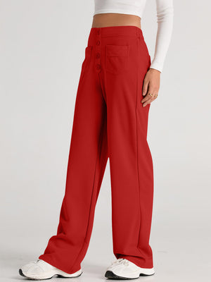 Button-front palazzo trousers in Deep Red with a high waist and pocket detail.