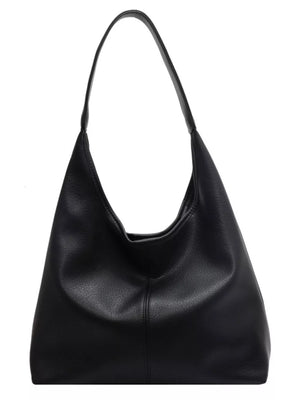 Black pebbled leather hobo shoulder bag with single strap