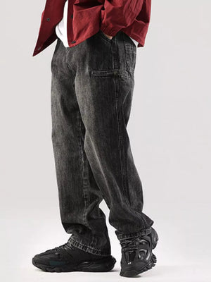 Men S Vintage Wash Relaxed Fit Jeans in Black, back view