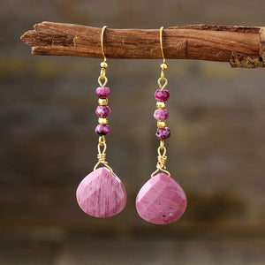 Facet drop gemstone earrings with beads and 18K gold plating