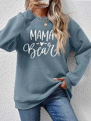 Light Blue Mama Bear graphic sweatshirt with crewneck and long sleeves.