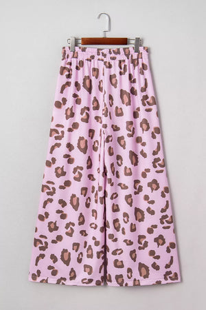 Drawstring Leopard Print Patch Pocket Pants in Dusty Pink, model styling view