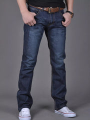 Men's Slim Fit Blue Jeans in Blue, side view