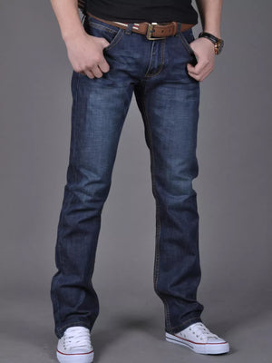Men's Slim Fit Blue Jeans in Blue, side view