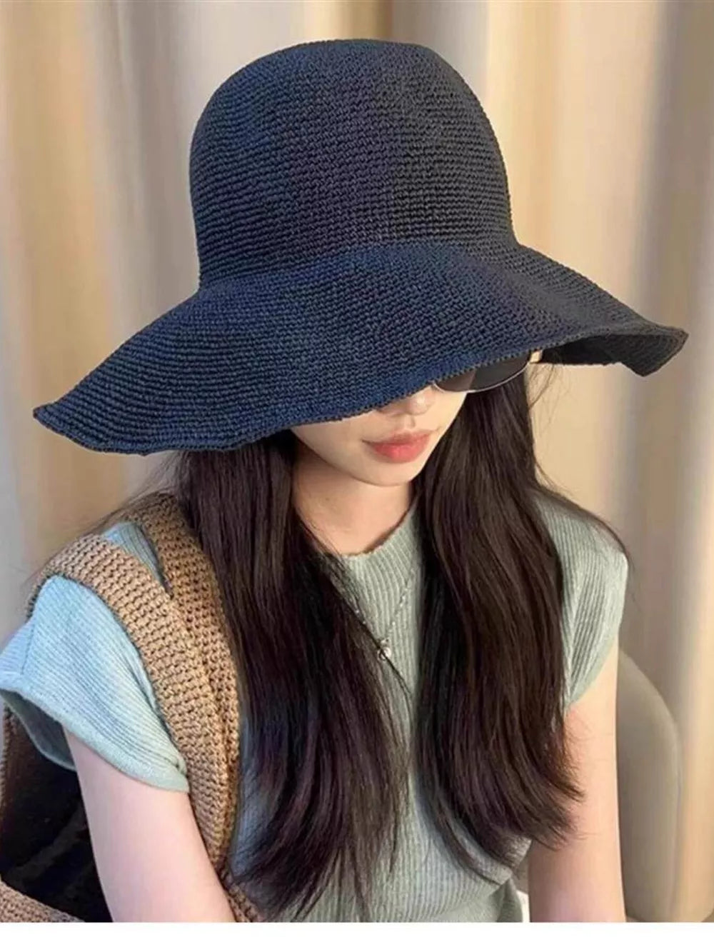 Wide Brim Cotton Sun Hat, side view