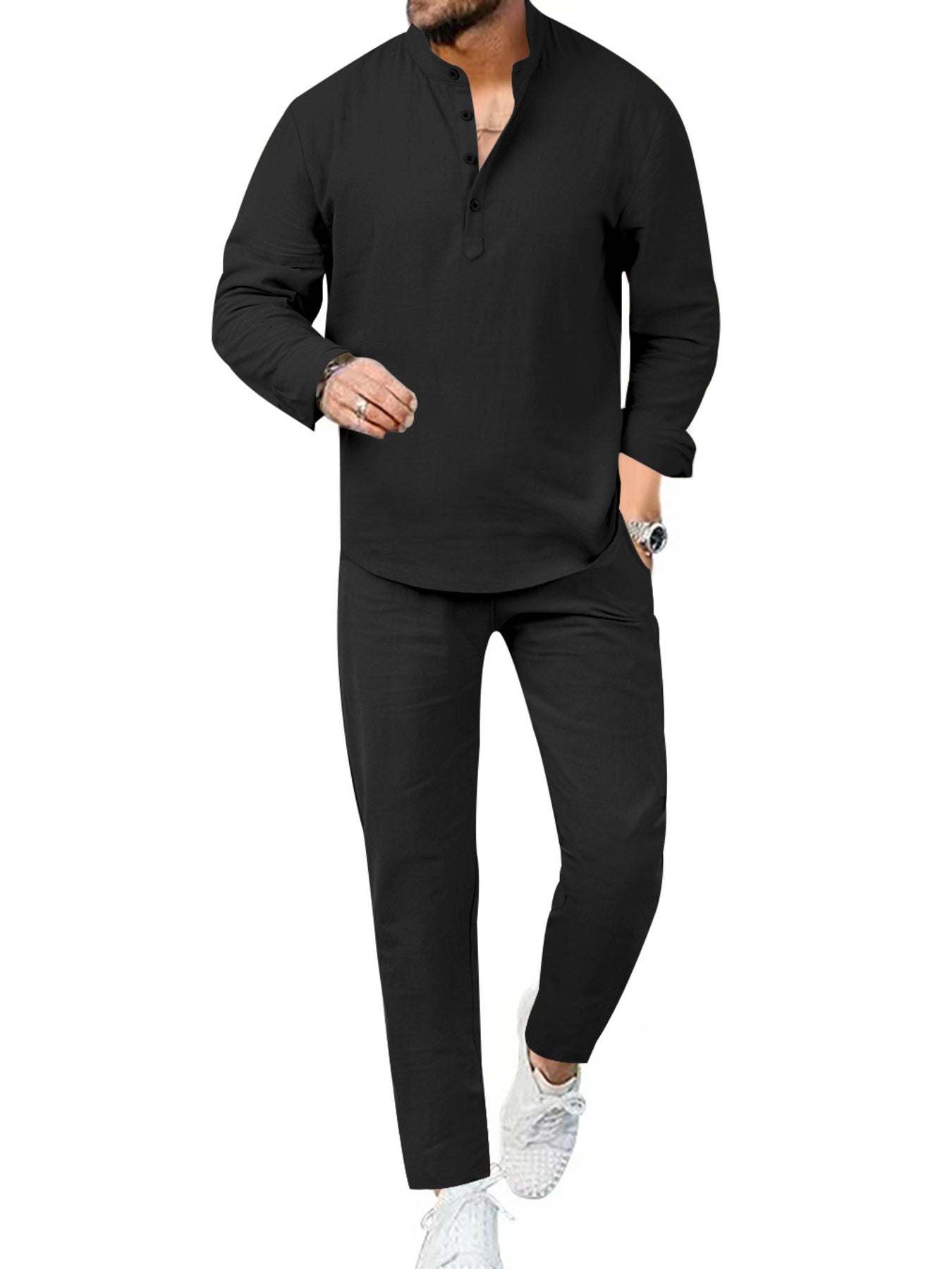 Casual Olive Two-piece Men's Set