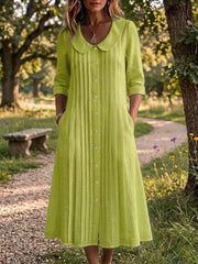 Peter Pan Collar Button Down Dress Plus Size, back view