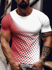 Men's scarlet crew neck t-shirt with gradient dot print and white sleeves
