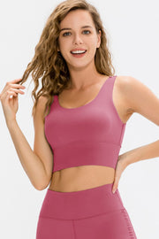 Seamless scoop neck crop top in a dusty rose color, perfect for activewear.