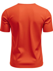 Orange v-neck tee with short sleeves and a plain design.