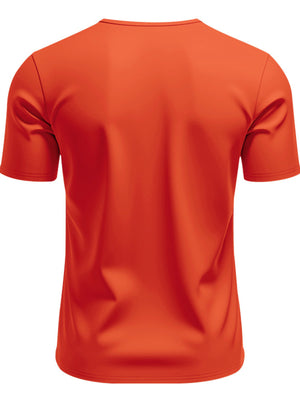 Orange v-neck tee with short sleeves and a plain design.