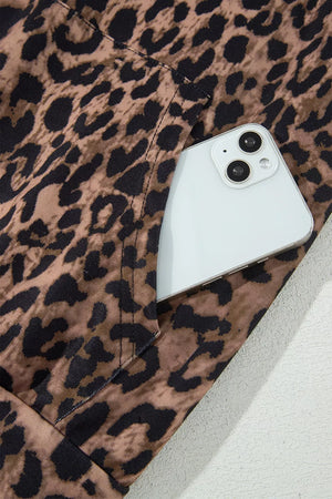 Leopard Print Striped Long Sleeve Top Pant Set in Coffee Brown, product detail
