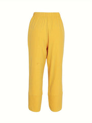 Yellow relaxed fit wide-leg pants with elastic waist and cuffed hem