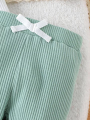 Children's Ruffled Polka Dot Bodysuit And Pants Set in Light Green, back view