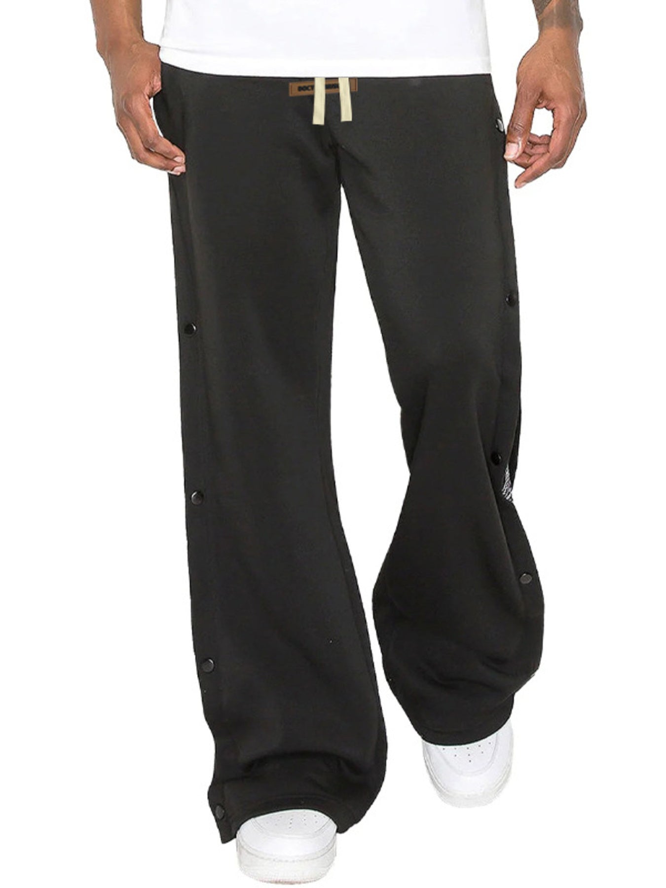 Men's Full Size Side Snap Button Pants Plus Size in Black, alternate angle
