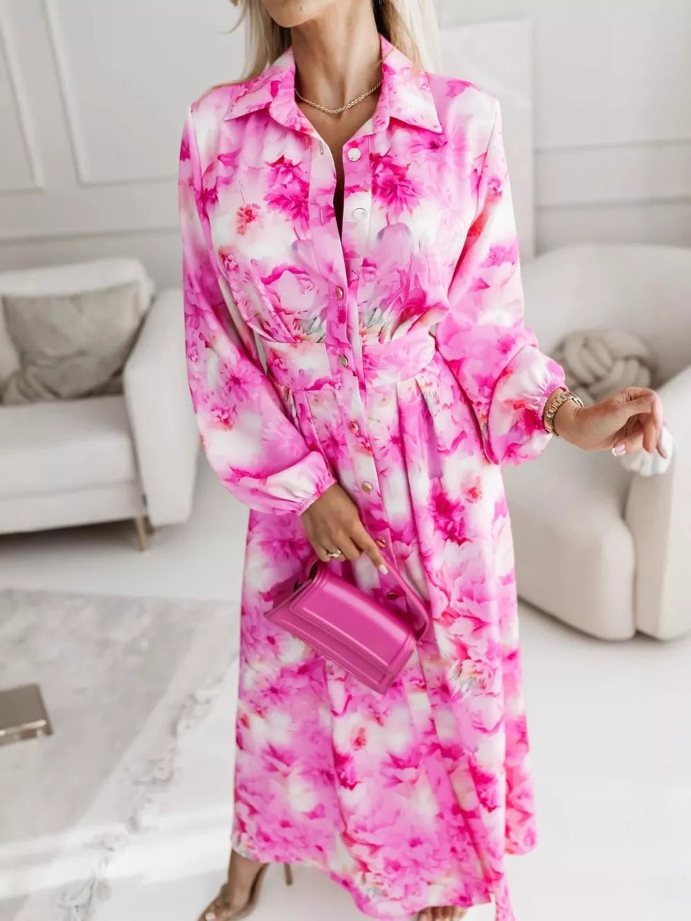 Long Sleeve Maxi Shirt Dress in Pastel Blue, side view