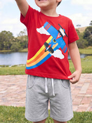 Children's Airplane Round Neck T-shirt And Shorts Set, front view