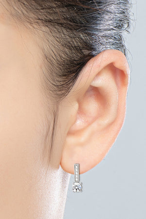 Silver drop earrings with pavé bar and solitaire diamond detail