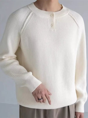 Men's Plus Size Ribbed Raglan Sleeve Knit Top in Black, front view