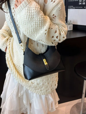 Pu Leather Crossbody Bag in Black, front view