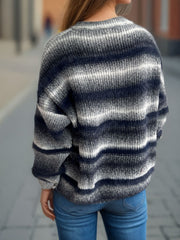 Ombre stripe fluffy knit crewneck jumper in dark gray and dark blue with a relaxed fit.