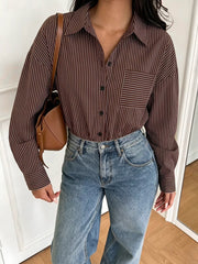Striped Button-up Bodysuit in Brown, side view