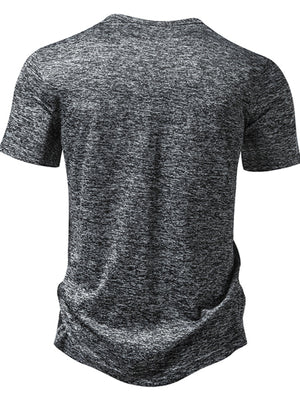 Men's dark gray mélange cotton tee with short sleeves and curved hem
