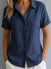 Full Size Collared Short Sleeve Shirt Plus Size in Lotus Color, view 13