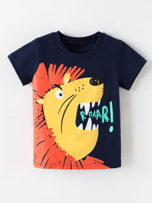 Children's Lion Graphic Round Neck T-shirt, side view