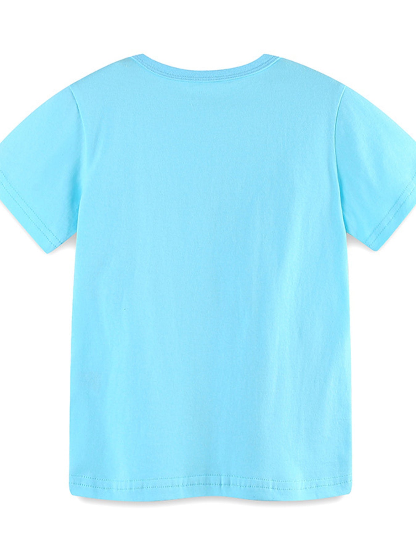 Toddler blue short sleeve t-shirt with crew neck and simple hem.