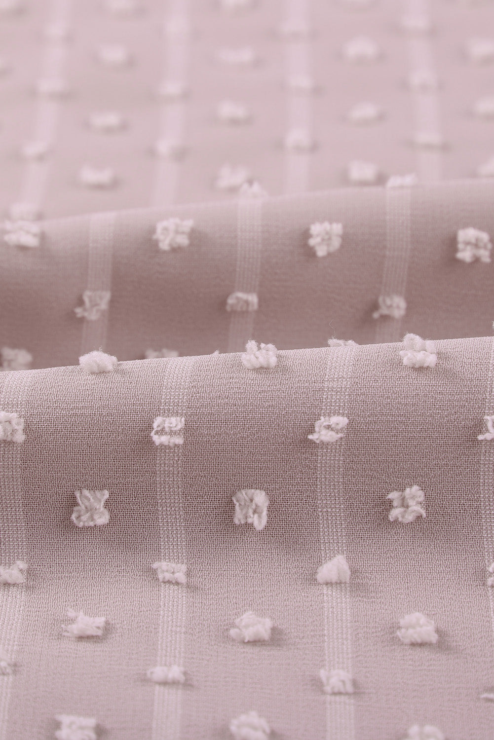 Dotted Swiss lace trim blouse in Dusty Pink with textured dots and vertical stripes.
