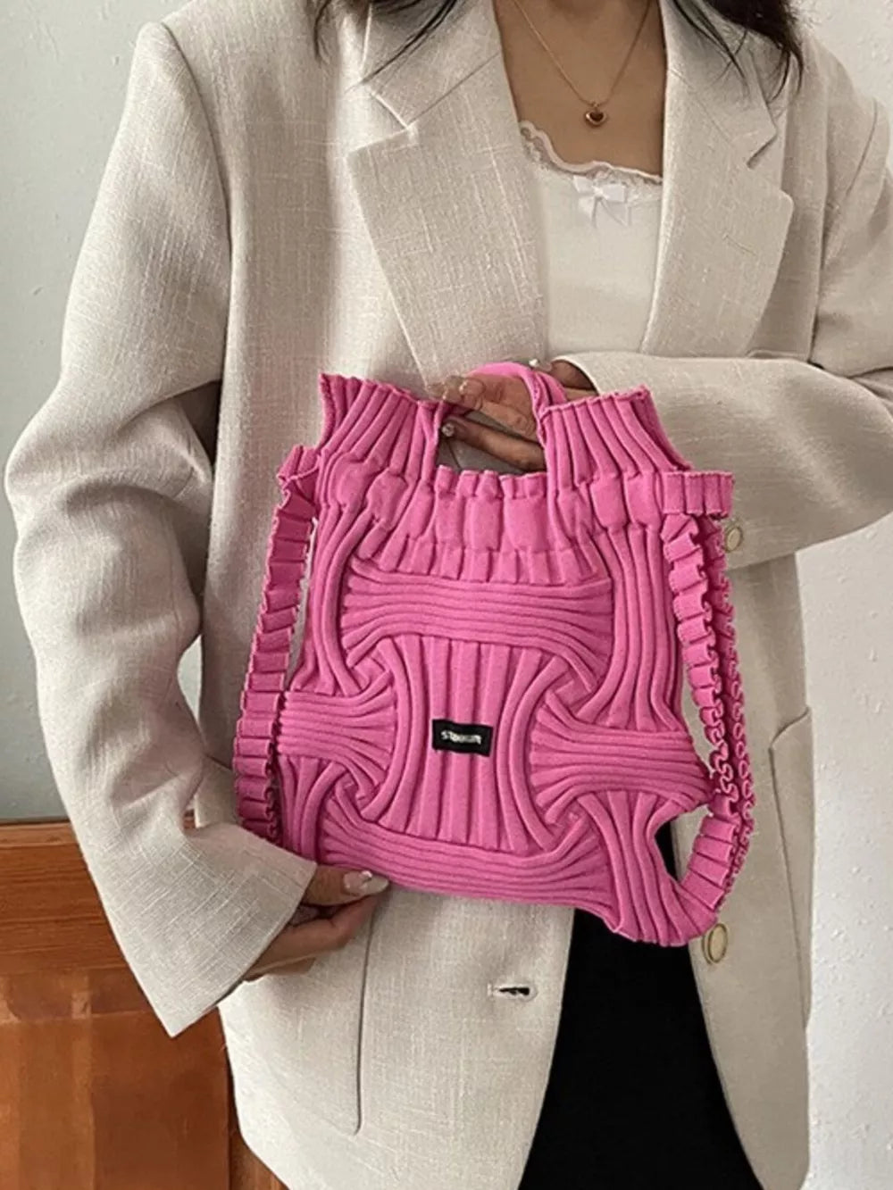 Lightweight Knitted Backpack Bag, side view