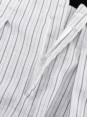 Pinstripe Cropped Blazer And Pleated Shorts Set in Light Gray, view 13